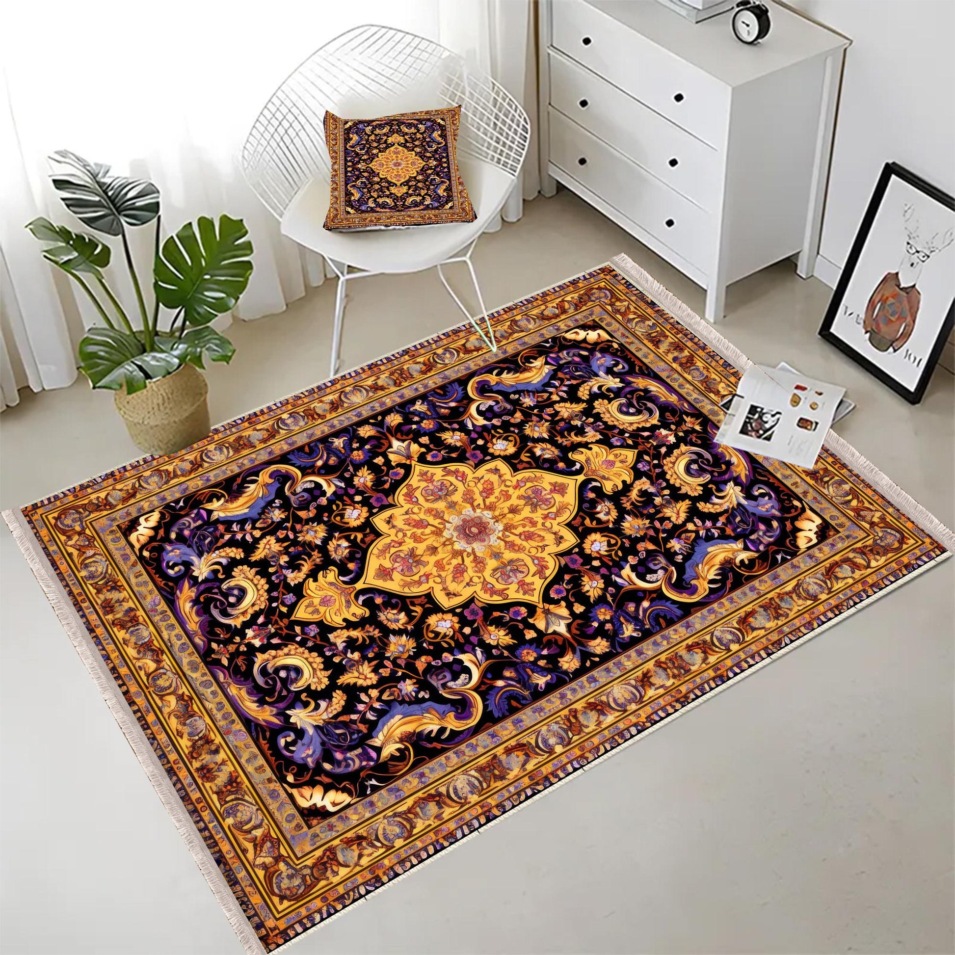 Persian Ethnic Victorian Tribal Rug - Brown Purple Black Turkish Floral Medieval Carpet, Soft Textured Kitchen Runner Bohemian Area Rug