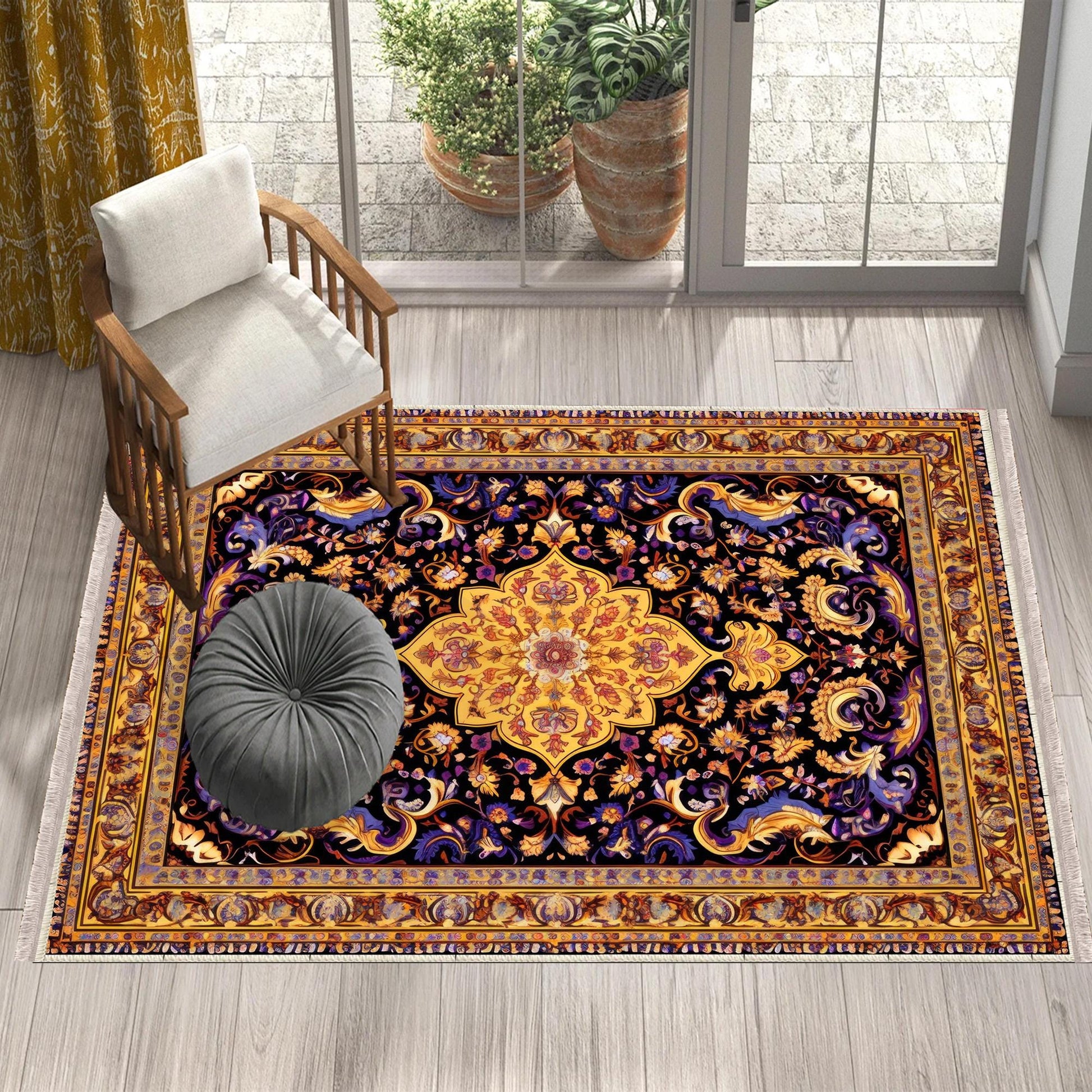 Persian Ethnic Victorian Tribal Rug - Brown Purple Black Turkish Floral Medieval Carpet, Soft Textured Kitchen Runner Bohemian Area Rug