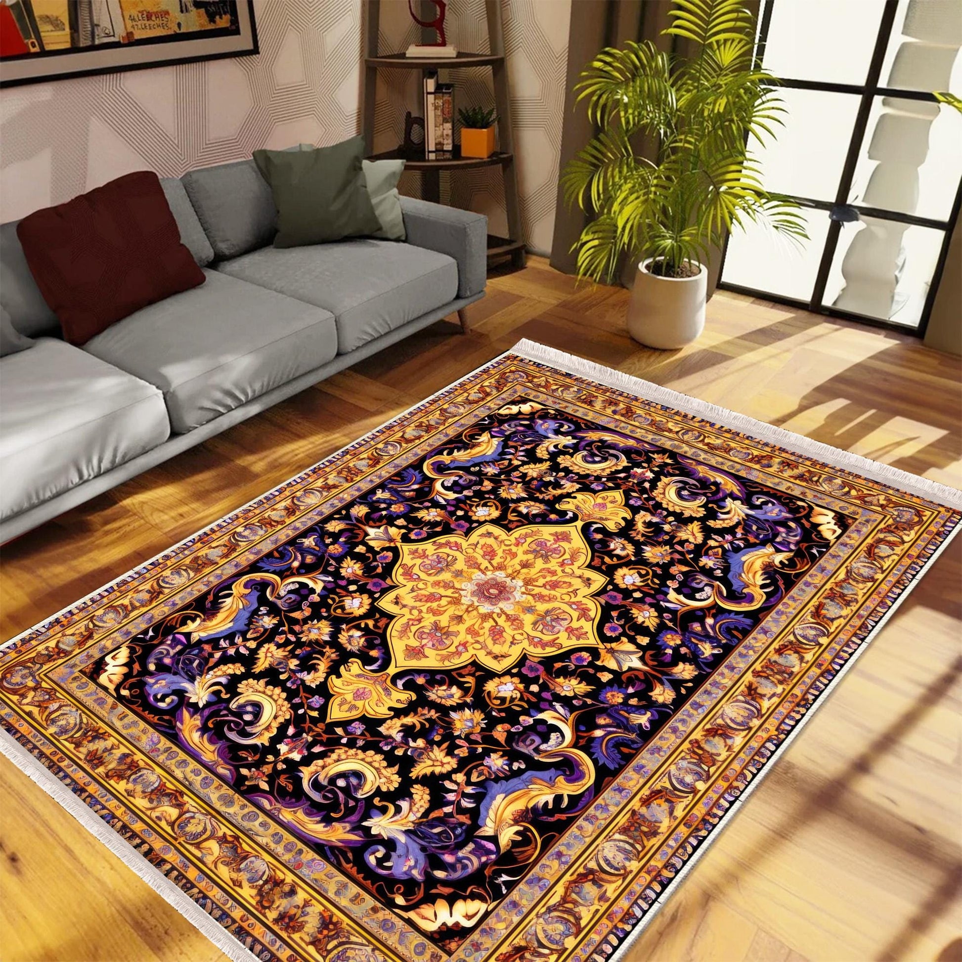 Persian Ethnic Victorian Tribal Rug - Brown Purple Black Turkish Floral Medieval Carpet, Soft Textured Kitchen Runner Bohemian Area Rug
