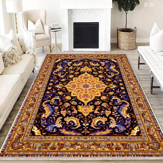 Persian Ethnic Victorian Tribal Rug - Brown Purple Black Turkish Floral Medieval Carpet, Soft Textured Kitchen Runner Bohemian Area Rug