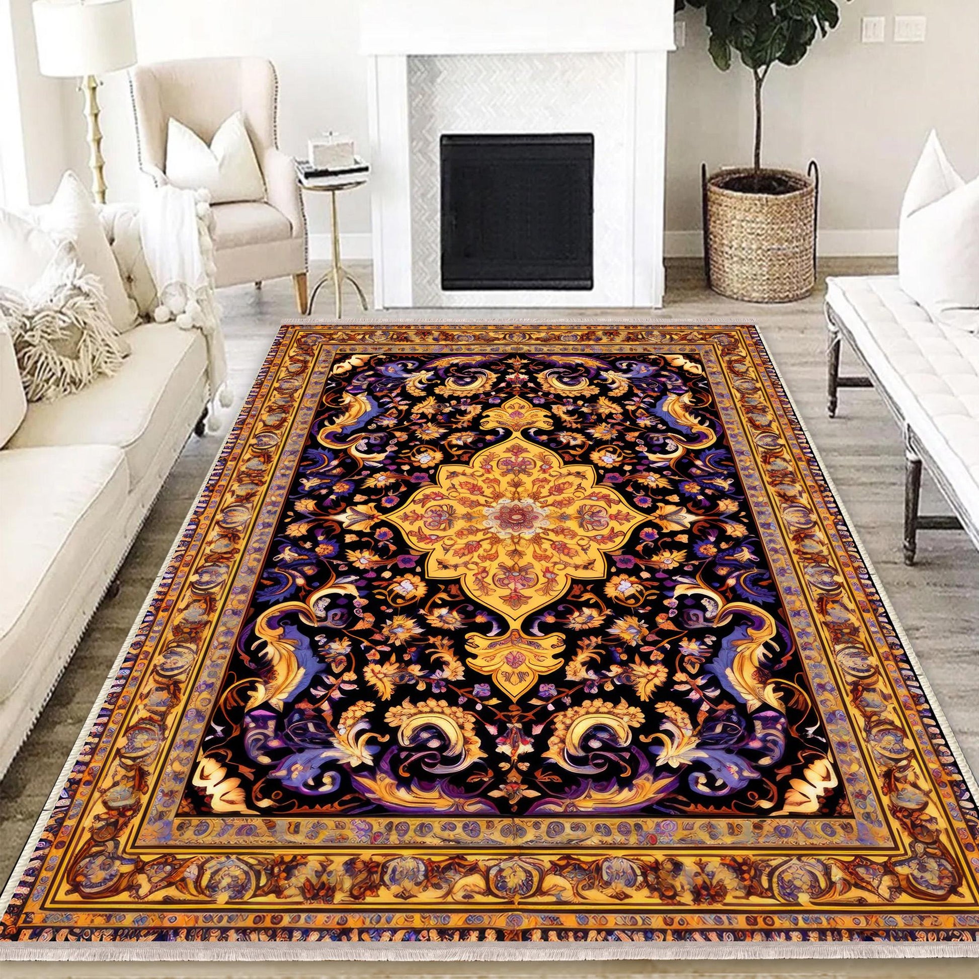 Persian Ethnic Victorian Tribal Rug - Brown Purple Black Turkish Floral Medieval Carpet, Soft Textured Kitchen Runner Bohemian Area Rug