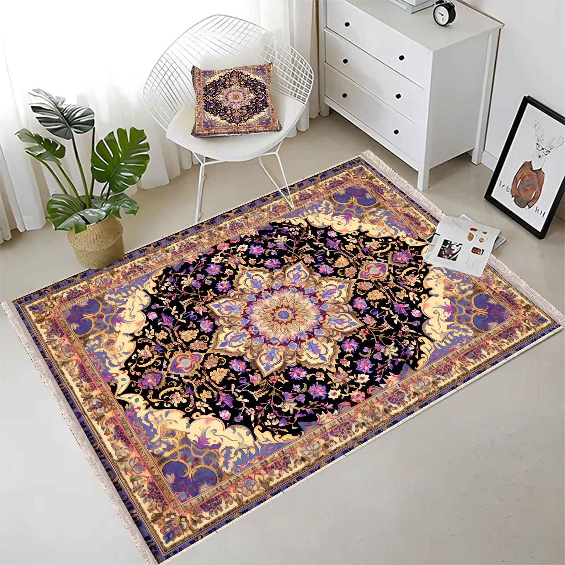 Gothic Ethnic Victorian Tribal Rug - Brown Purple Turkish Floral Medieval Carpet, Soft Textured Kitchen Runner Bohemian Area Rug