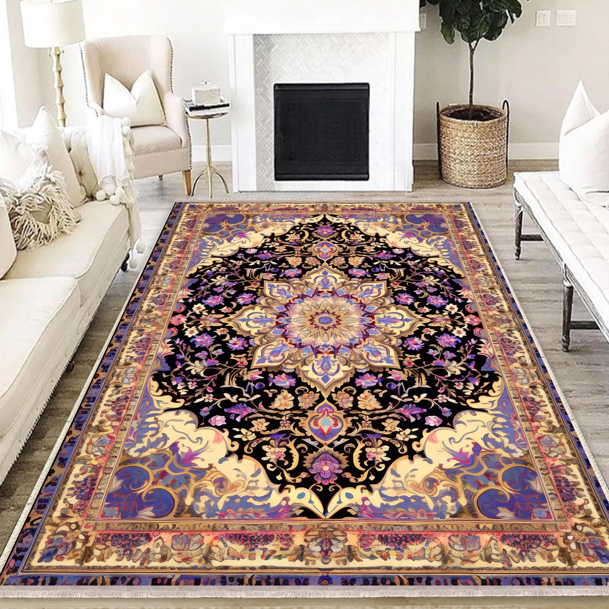 Gothic Ethnic Victorian Tribal Rug - Brown Purple Turkish Floral Medieval Carpet, Soft Textured Kitchen Runner Bohemian Area Rug
