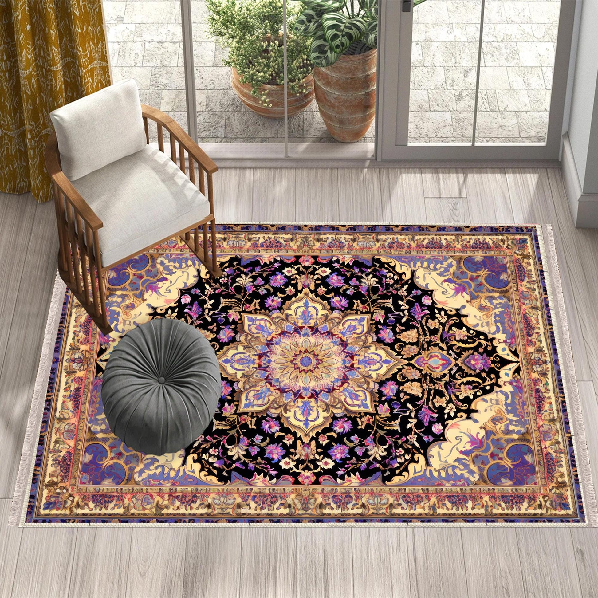 Gothic Ethnic Victorian Tribal Rug - Brown Purple Turkish Floral Medieval Carpet, Soft Textured Kitchen Runner Bohemian Area Rug