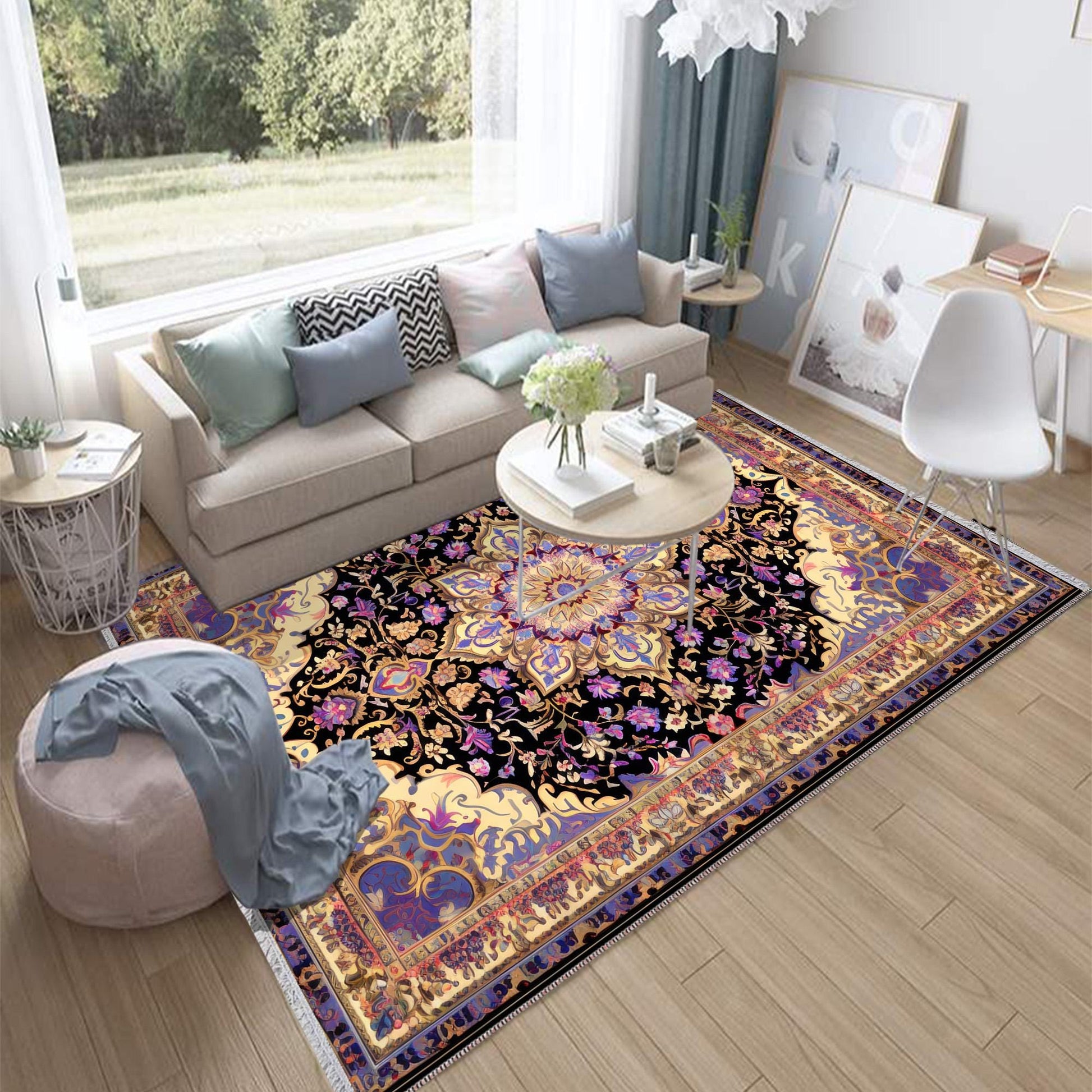 Gothic Ethnic Victorian Tribal Rug - Brown Purple Turkish Floral Medieval Carpet, Soft Textured Kitchen Runner Bohemian Area Rug