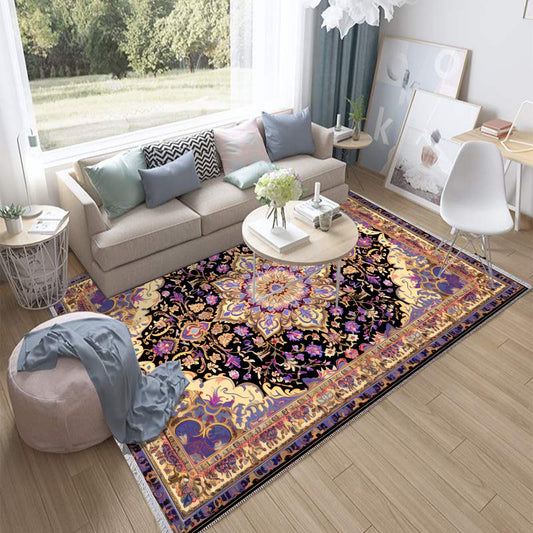 Gothic Ethnic Victorian Tribal Rug - Brown Purple Turkish Floral Medieval Carpet, Soft Textured Kitchen Runner Bohemian Area Rug