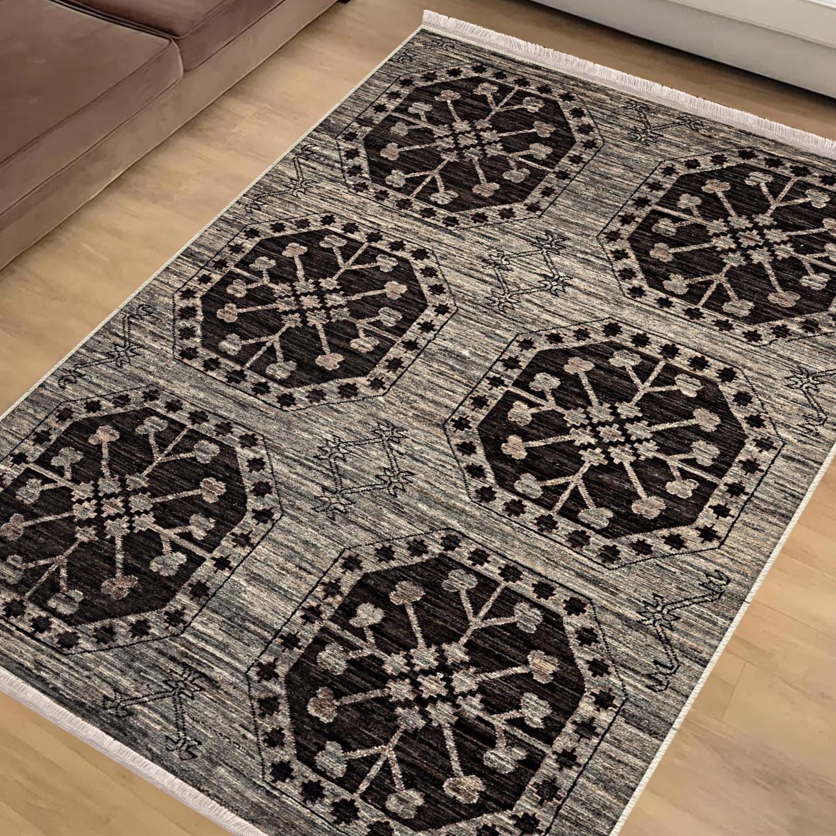 Authentic Ethnic Retro Persian Anatolian Turkish Kilim Area Rug, Washable Non Slip Living Room Rugs with pillow case gift, Brown Retro Rug