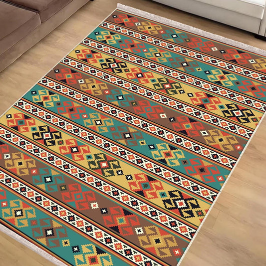 Aztec Ethnic Retro Persian Anatolian Turkish Kilim Area Rug, Washable Non Slip Living Room Rugs with pillow case gift, Housewarming Gift