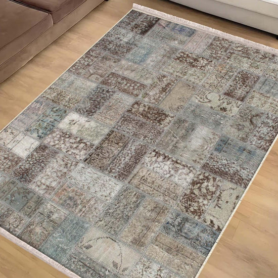 Brown Gray Retro Patchwork Design Kilim Area Rug Runner, Boho Accent Carpet, Unique Room Mat, Washable Anti-Slip Rug with pillow case gift