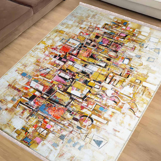 Colorful Cubes Geometric Design Area Rug Runner, Modern Accent Carpet, Unique Room Mat, Washable Anti-Slip Rug with pillow case gift