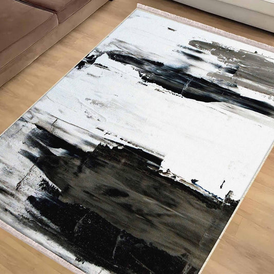 Black White Abstract Modern Design Area Rug Runner, Geometric Accent Carpet, Unique Room Mat, Washable Anti-Slip Rug with pillow case gift