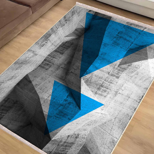 Blue Gray Arrow Modern Design Area Rug Runner, Geometric Abstract Carpet, Unique Room Mat, Washable Anti-Slip Rug with pillow case gift