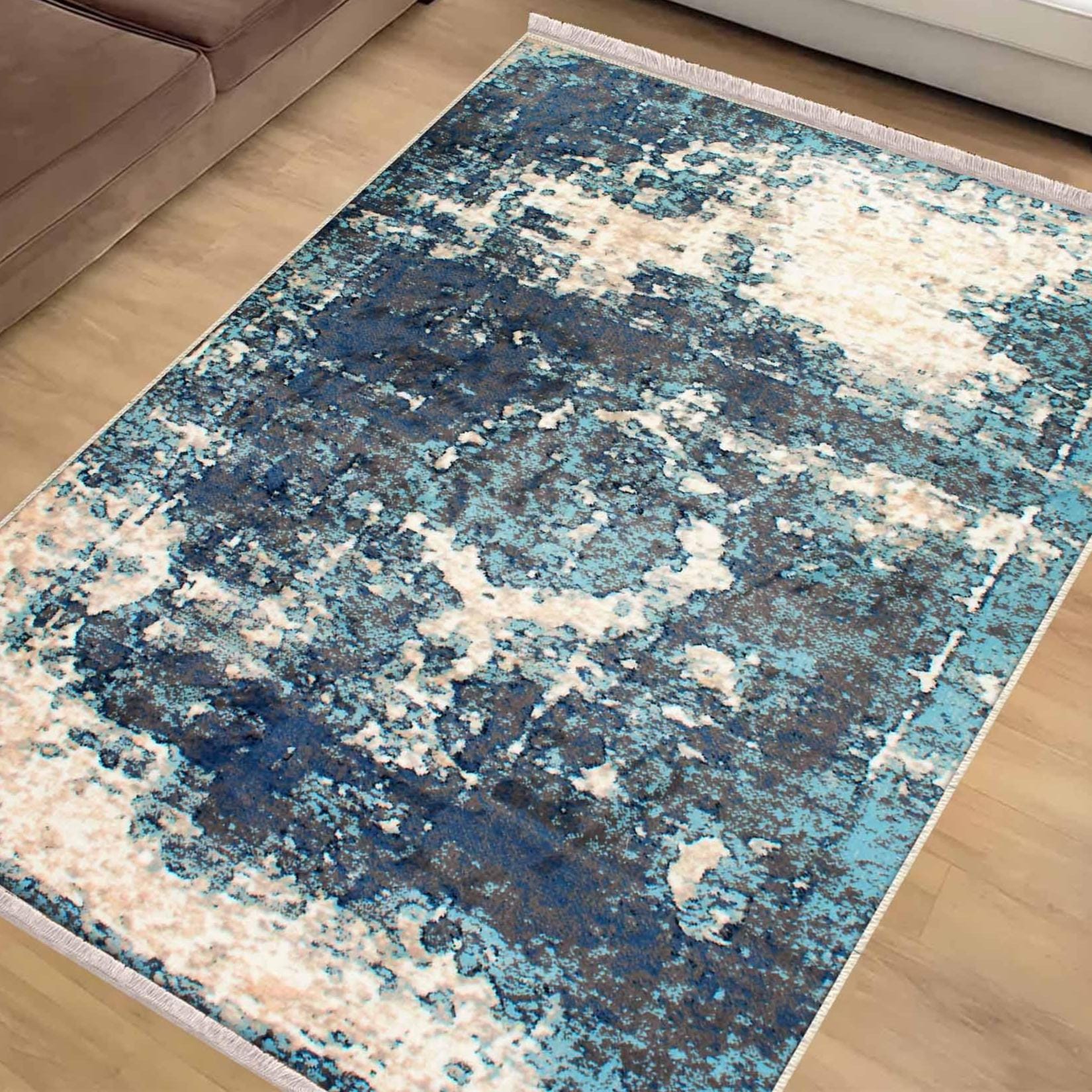 Green Blue Cream Modern Design Area Rug Runner, Geometric Accent Carpet, Unique Room Mat, Washable Anti-Slip Rug with pillow case gift