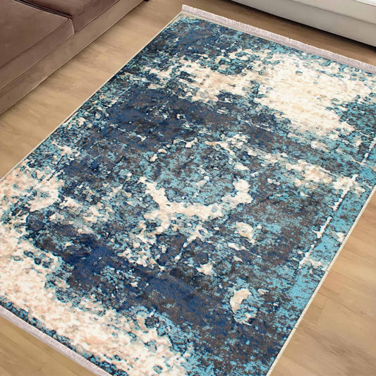 Green Blue Cream Modern Design Area Rug Runner, Geometric Accent Carpet, Unique Room Mat, Washable Anti-Slip Rug with pillow case gift