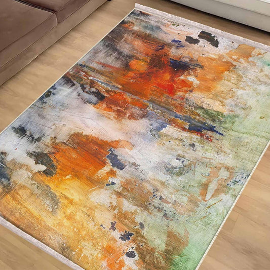 Colorful Watercolor Modern Design Area Rug Runner, Geometric Abstract Carpet, Unique Room Mat, Washable Anti-Slip Rug with pillow case gift