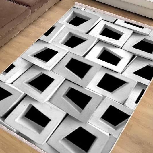 Black White Cubes Modern Design Area Rug Runner, Geometric Abstract Carpet, Unique Room Mat, Washable Anti-Slip Rug with pillow case gift
