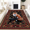 Fox Rug Floral Vintage Area Carpet - Orange Fox, Flowers Decorative Rug for Living Room, Bedroom, Washable Rug, Gift for Office Home Decor