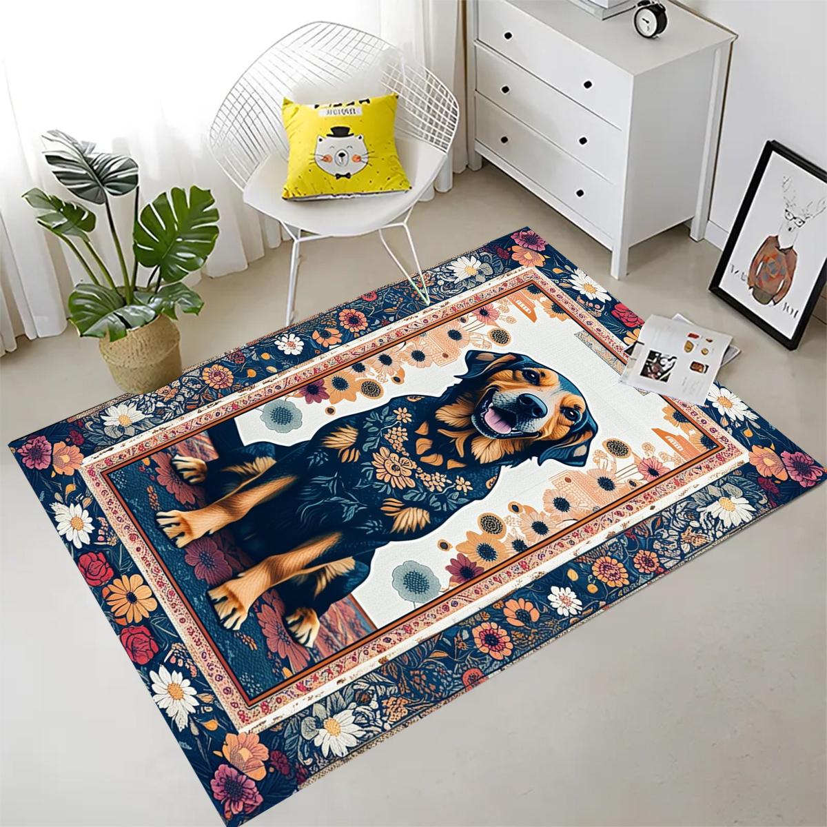 Vintage Dog Rug – Washable Floral Persian Carpet, Boho Puppy Lover Gift, Flower Pattern Pet Bed Area Rug, Dog Room Decor