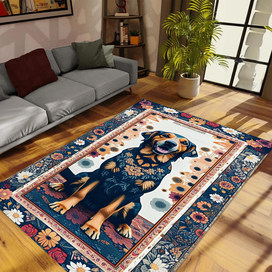 Vintage Dog Rug – Washable Floral Persian Carpet, Boho Puppy Lover Gift, Flower Pattern Pet Bed Area Rug, Dog Room Decor