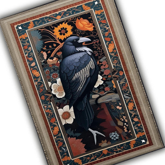 Gothic Raven Rug Dark Academia Orange Black Carpet Victorian Crow & Floral Witchcore Decor Area Rug Occult Aesthetic