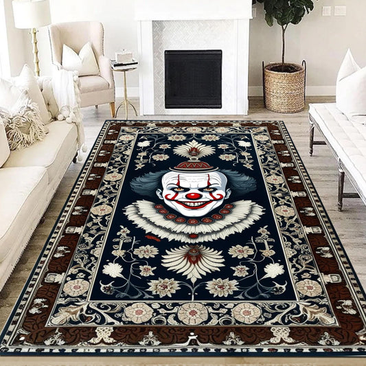Scary Clown Rug for Gothic Decor, Horror Circus Clown Rug, Washable Non-Slip Gothic Rug, Home Gift Rug, Unique Horror Floor Mat
