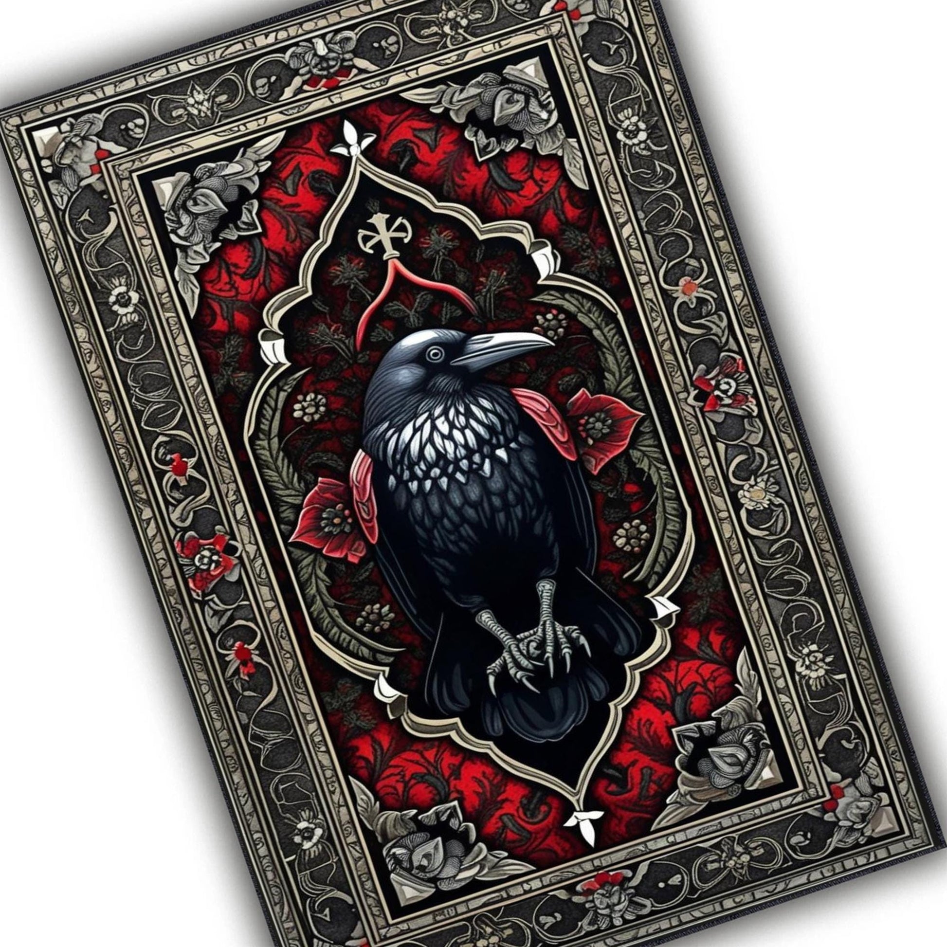 Raven Rug Dark Academia Boho Fairycore Decor | Satanic Gothic Crowcore Cottagecore Rug Witchy Aesthetic Carpet