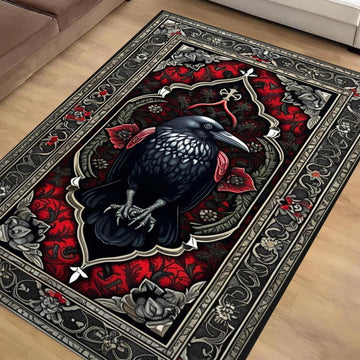 Raven Rug Dark Academia Boho Fairycore Decor | Satanic Gothic Crowcore Cottagecore Rug Witchy Aesthetic Carpet