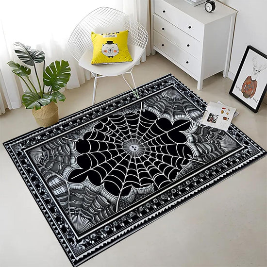 Black Gothic Rug, Spider Web Area Rug, Washable Goth Living Room Rug, Dark Academia Decor, Whimsigoth Goth Area Carpet