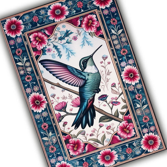 Hummingbird Area Rug with Flowers – Rustic Birds Floor Carpet, Nature-Inspired Home Decor, Soft & Durable Hummingbirds Rug for Living Room