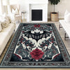 Gothic Bat Rug with Red Floral, Witchcore Decor Carpet for Dark Academia Room, Elegant Gothic Tapestry for Maximalist Goth Interiors