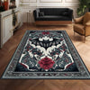 Gothic Bat Rug with Red Floral, Witchcore Decor Carpet for Dark Academia Room, Elegant Gothic Tapestry for Maximalist Goth Interiors