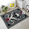 Gothic Bat Rug with Red Floral, Witchcore Decor Carpet for Dark Academia Room, Elegant Gothic Tapestry for Maximalist Goth Interiors