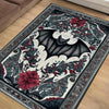 Gothic Bat Rug with Red Floral, Witchcore Decor Carpet for Dark Academia Room, Elegant Gothic Tapestry for Maximalist Goth Interiors