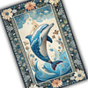 Dolphin Design Rug with Floral Persian Border, Underwater Animals Sea Rug for Living Room, Unique Gift Rug & Home Decor
