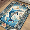 Dolphin Design Rug with Floral Persian Border, Underwater Animals Sea Rug for Living Room, Unique Gift Rug & Home Decor
