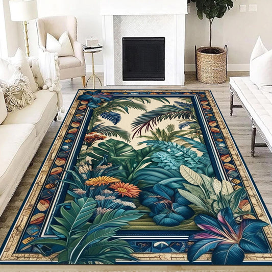 Tropical Forest Area Rug Non-Slip - Palm Trees Jungle Floral Carpet for Living Room Boho Botanical Nature Floor Decor