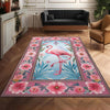 Flamingo Rug with Persian Border, Animal Floral Art Deco Decor Unique Living Room Entry Maximalist Popular Accent Carpet