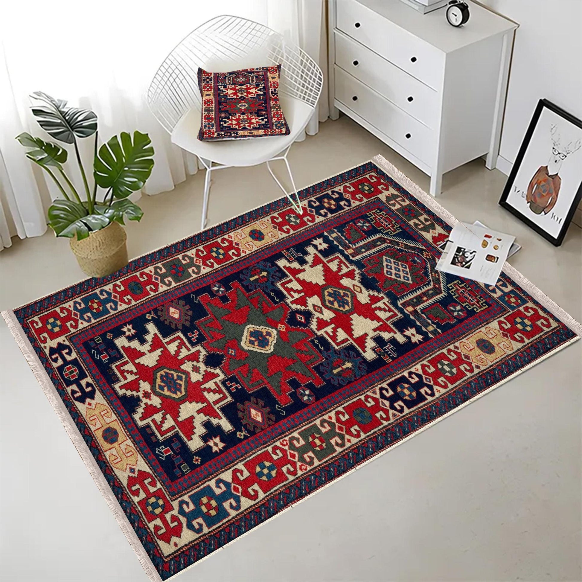 Authentic Ethnic Retro Persian Anatolian Turkish Kilim Area Rug, Washable Non Slip Living Room Rugs with pillow case gift, Housewarming Gift