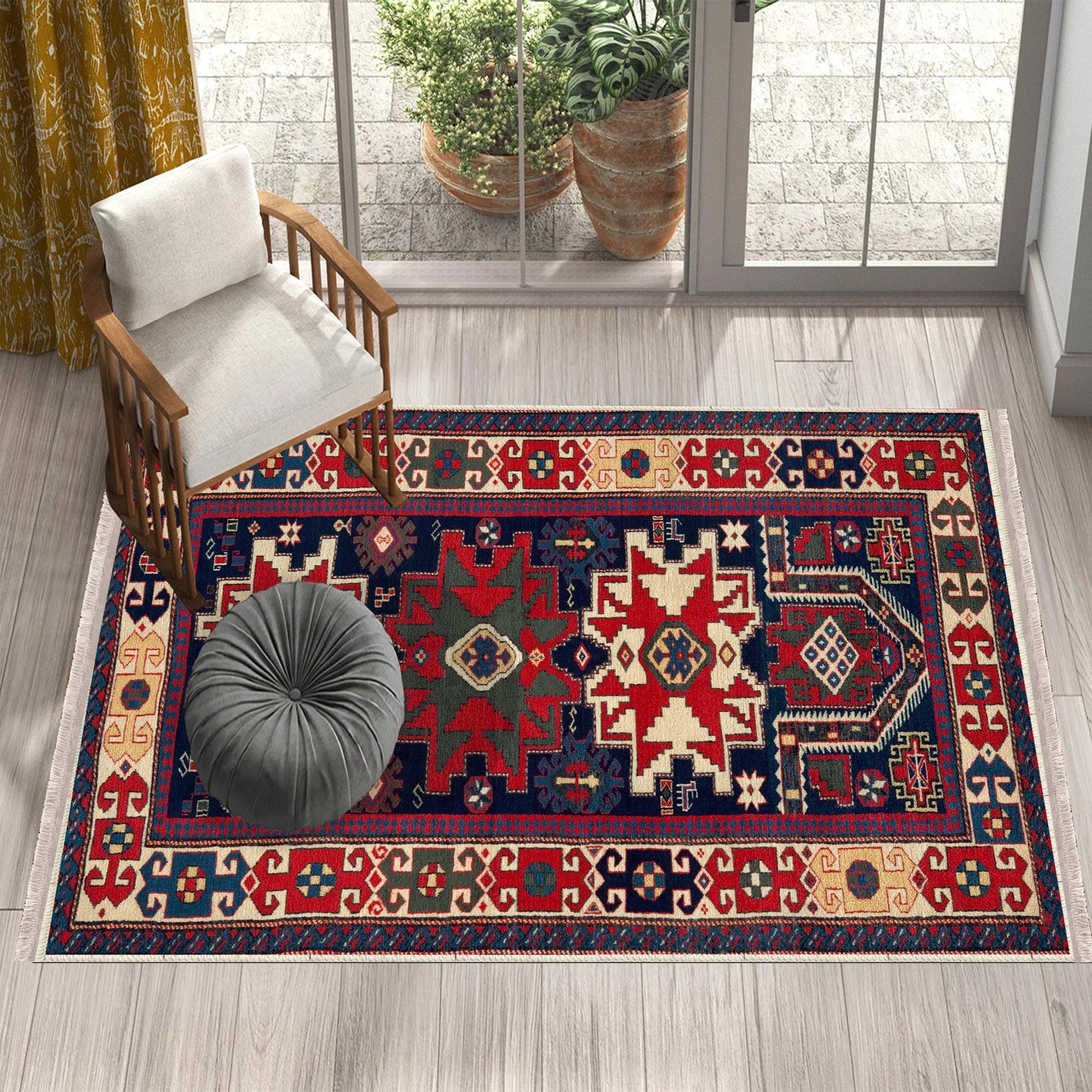Authentic Ethnic Retro Persian Non-Slip Turkish Kilim Area Rug, Washable Living Room Rugs with pillow case gift, Housewarming Gift