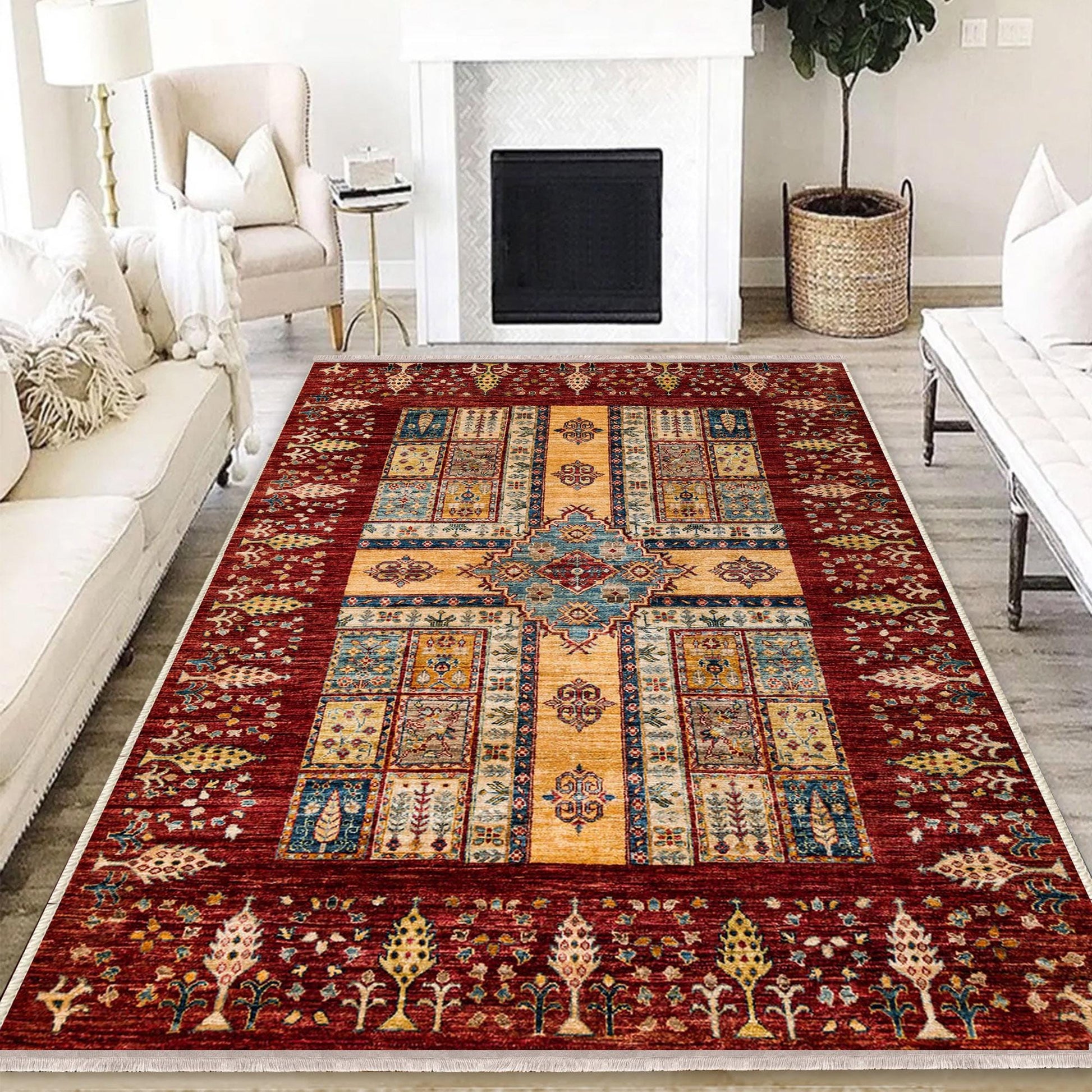Authentic Ethnic Retro Persian Non-Slip Turkish Kilim Area Rug, Washable Living Room Rugs with pillow case gift, Housewarming Gift