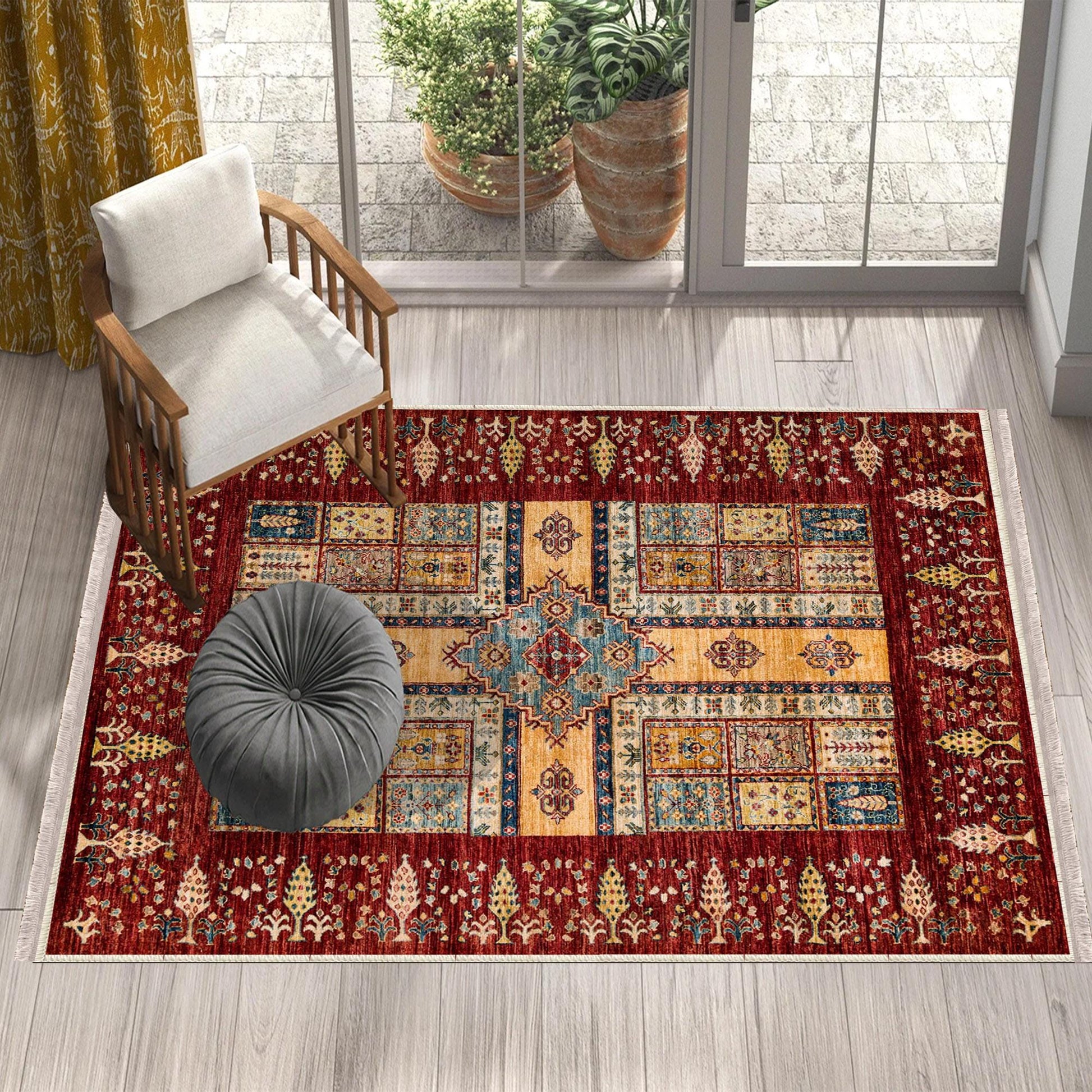 Authentic Ethnic Retro Persian Non-Slip Turkish Kilim Area Rug, Washable Living Room Rugs with pillow case gift, Housewarming Gift