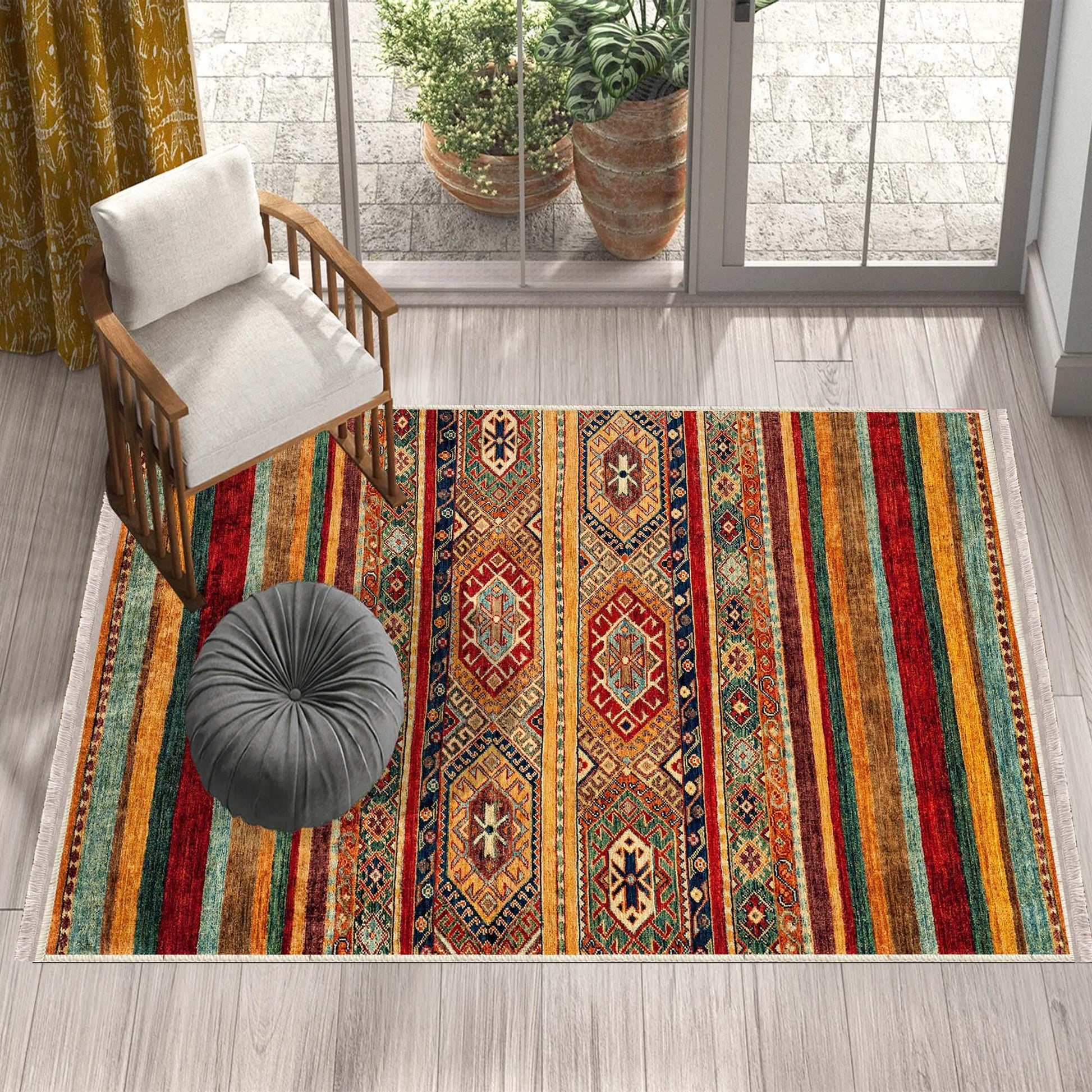 Authentic Ethnic Retro Persian Non-Slip Turkish Kilim Area Rug, Washable Living Room Rugs with pillow case gift, Housewarming Gift