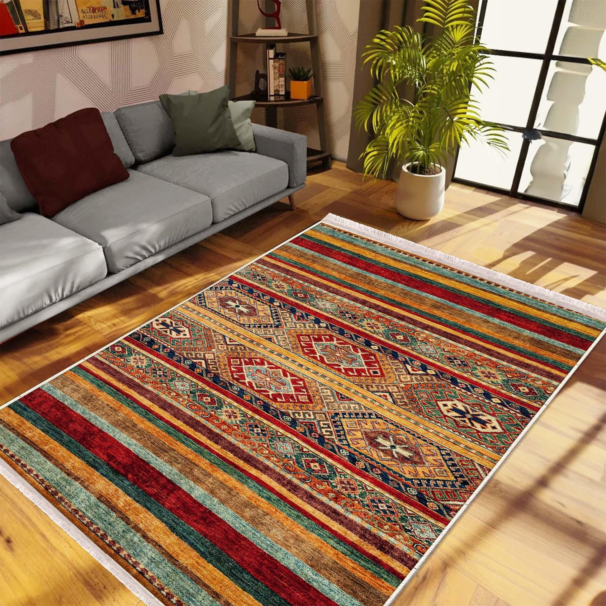 Authentic Ethnic Retro Persian Non-Slip Turkish Kilim Area Rug, Washable Living Room Rugs with pillow case gift, Housewarming Gift