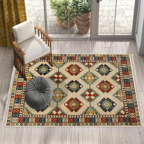 Authentic Ethnic Retro Persian Non-Slip Turkish Kilim Area Rug, Washable Living Room Rugs with pillow case gift, Housewarming Gift