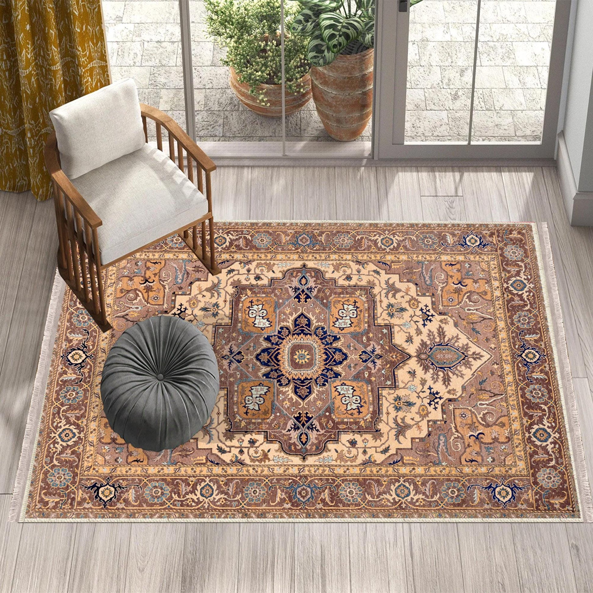 Authentic Ethnic Retro Persian Non-Slip Turkish Kilim Area Rug, Washable Living Room Rugs with pillow case gift, Housewarming Gift