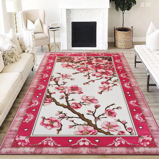 Cherry Blossom Rug Vintage Look Pink Rug Cozy Cottagecore Home Decor Cute Bedroom Aesthetic Girly Room Decor