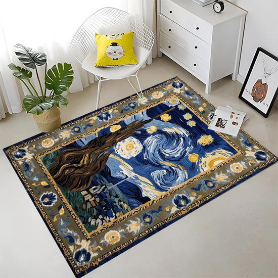 Vincent Van Gogh Starry Night Oriental Rug - Traditional Area Rug, Art-Inspired Carpet for Living Room & Bedroom Decor