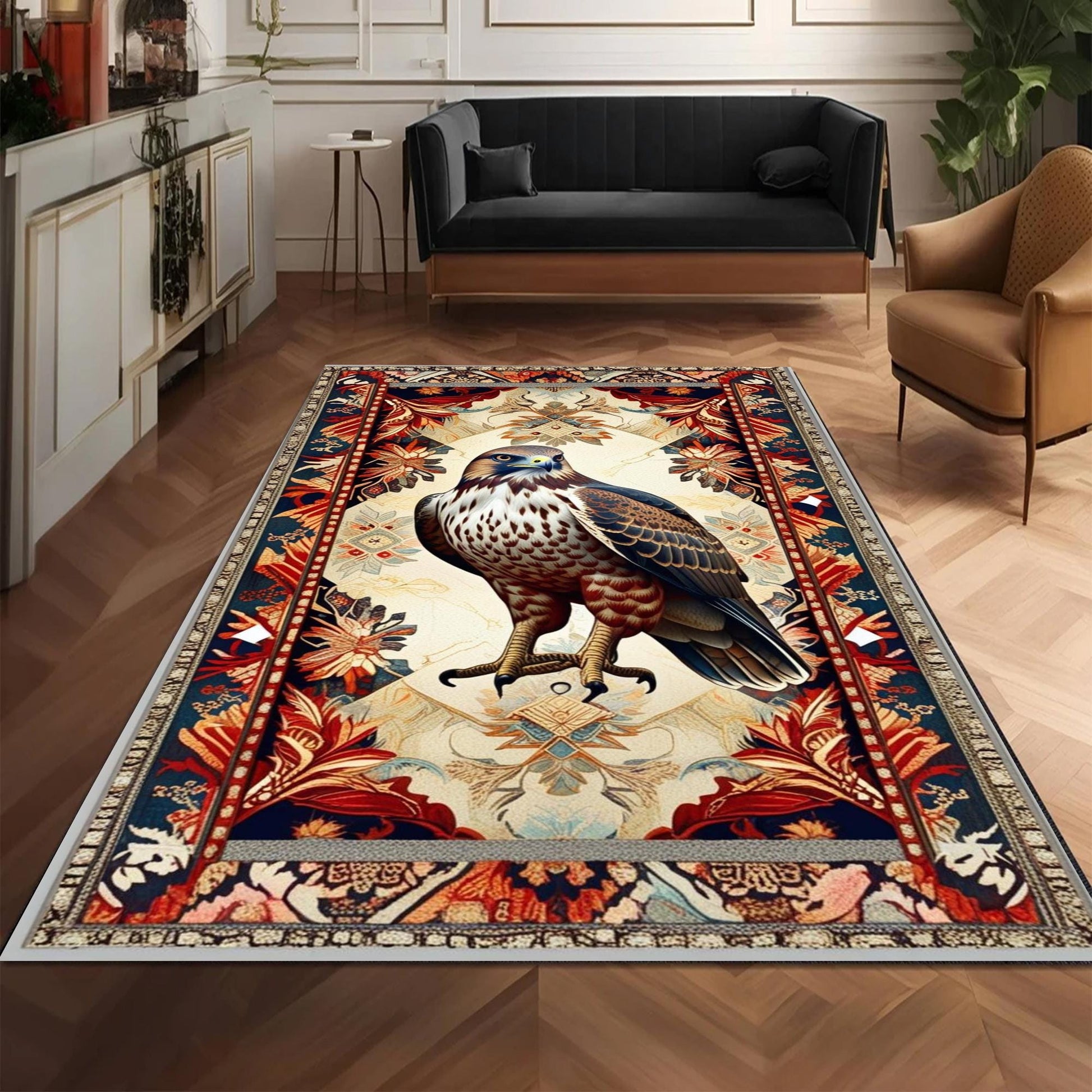 Red Tailed Hawk Rug - Rustic Animal Rug for Country Home Decor, Maximalist Room Decoration, Unique Gift for Nature Lovers
