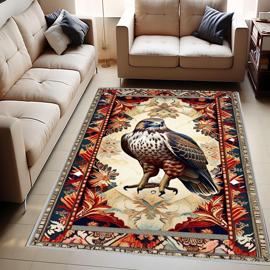 Red Tailed Hawk Rug - Rustic Animal Rug for Country Home Decor, Maximalist Room Decoration, Unique Gift for Nature Lovers