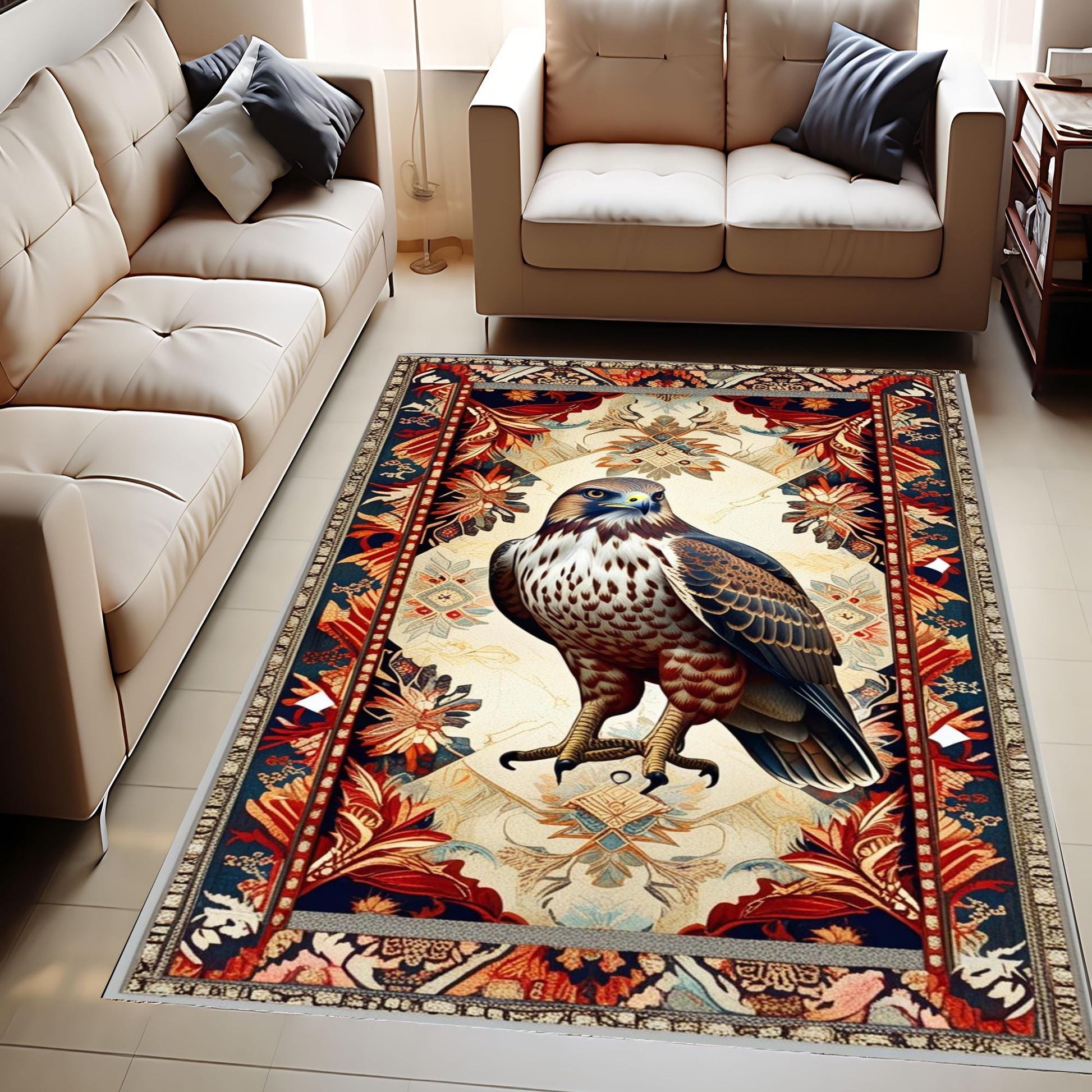 Red Tailed Hawk Rug - Rustic Animal Rug for Country Home Decor, Maximalist Room Decoration, Unique Gift for Nature Lovers